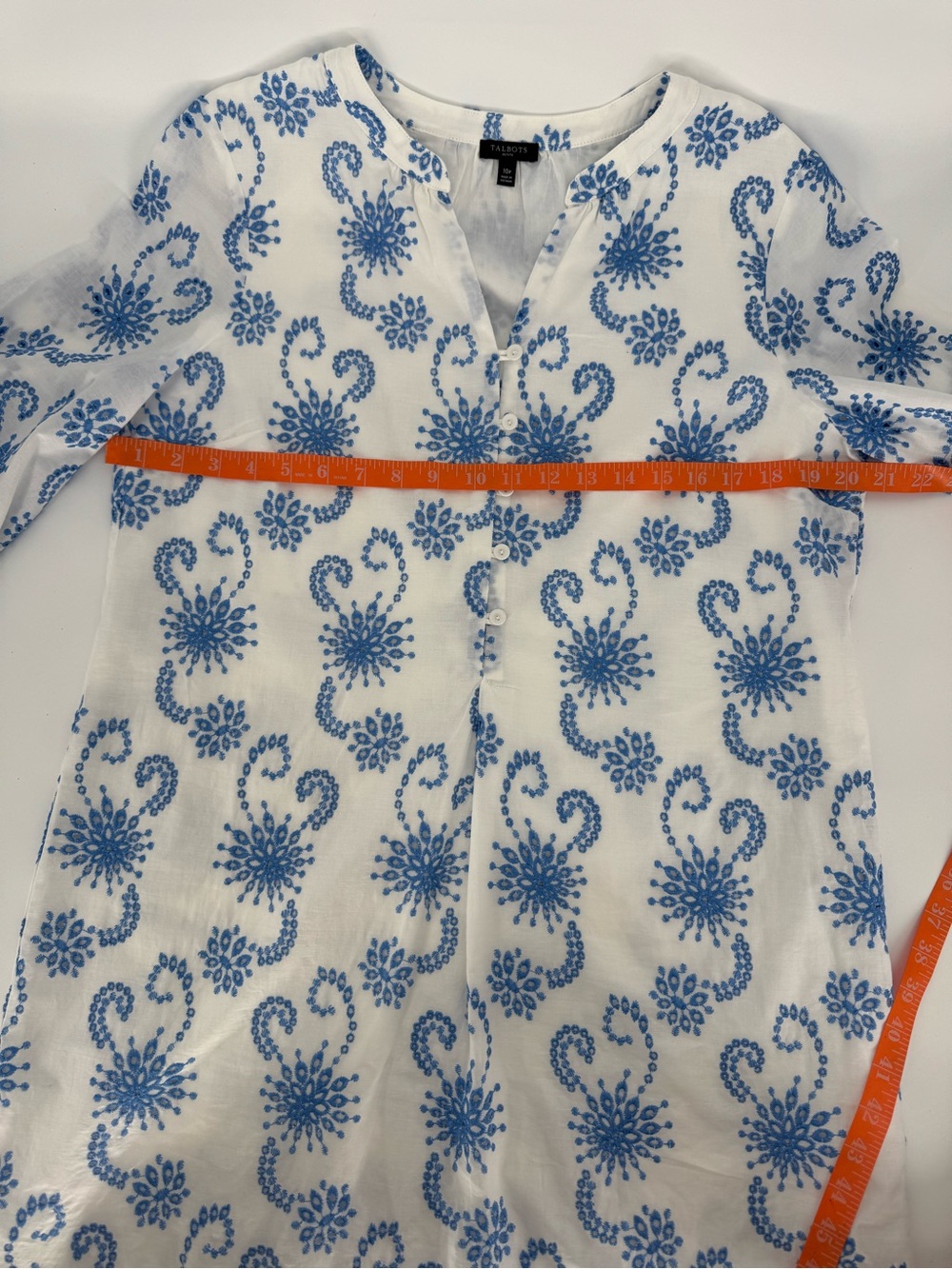 Talbots Women White Dress with Blue Floral Print Size 10P - Picture 10 of 13